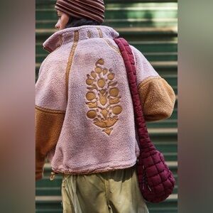NWOT Free People Mountain High Logo Half Zip Fleece / Mauve/Twig